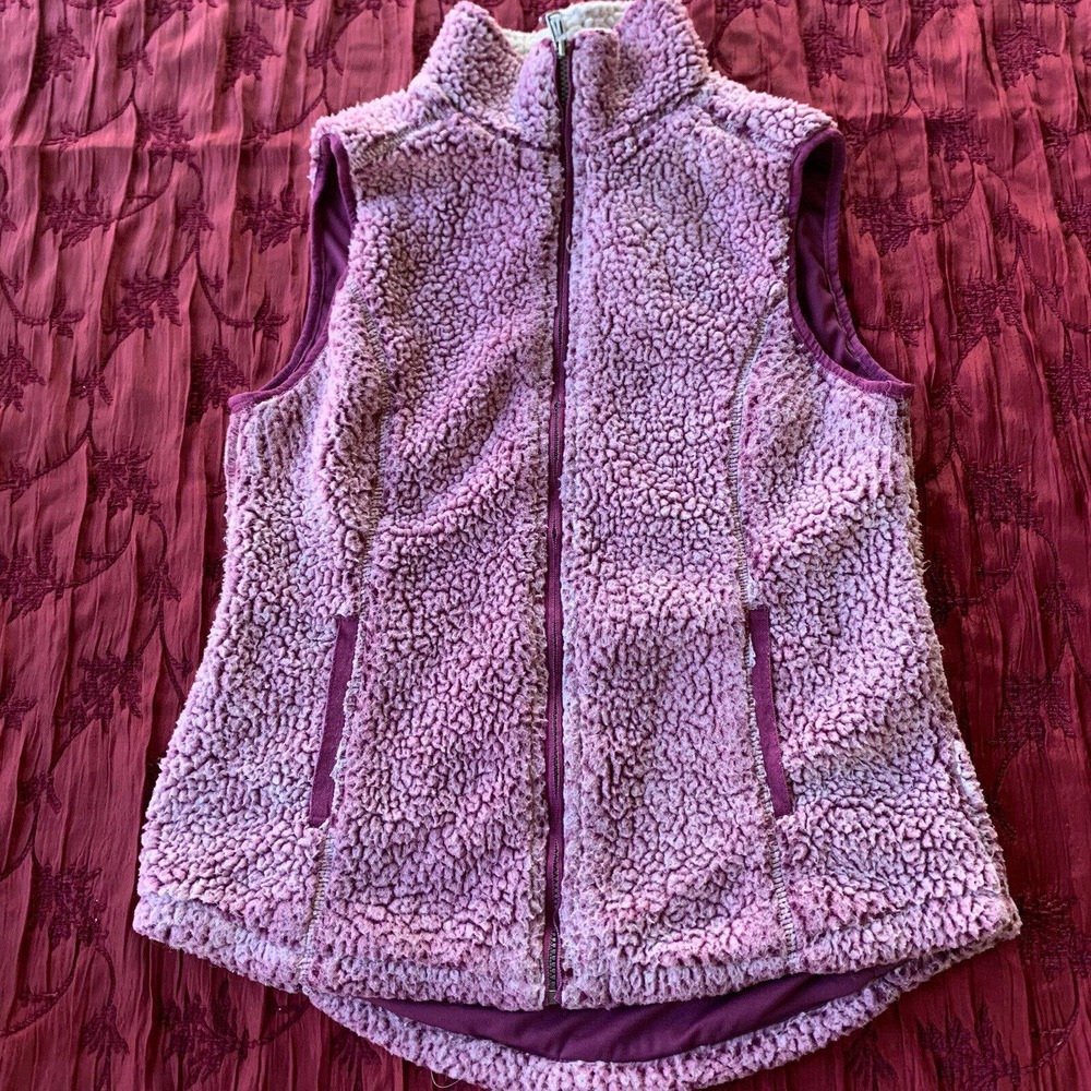 Green Tea Vest Womens Small Purple/ Pink Sherpa Fleece Fuzzy Lined